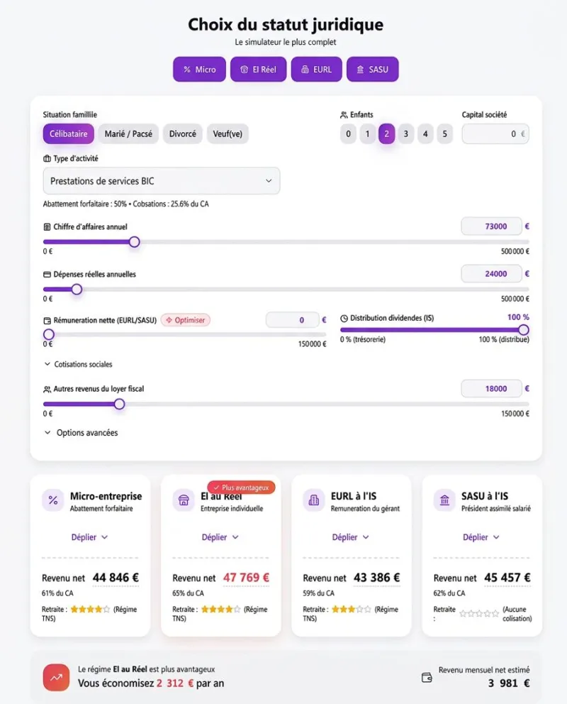 Simulateur choix du statut juridique